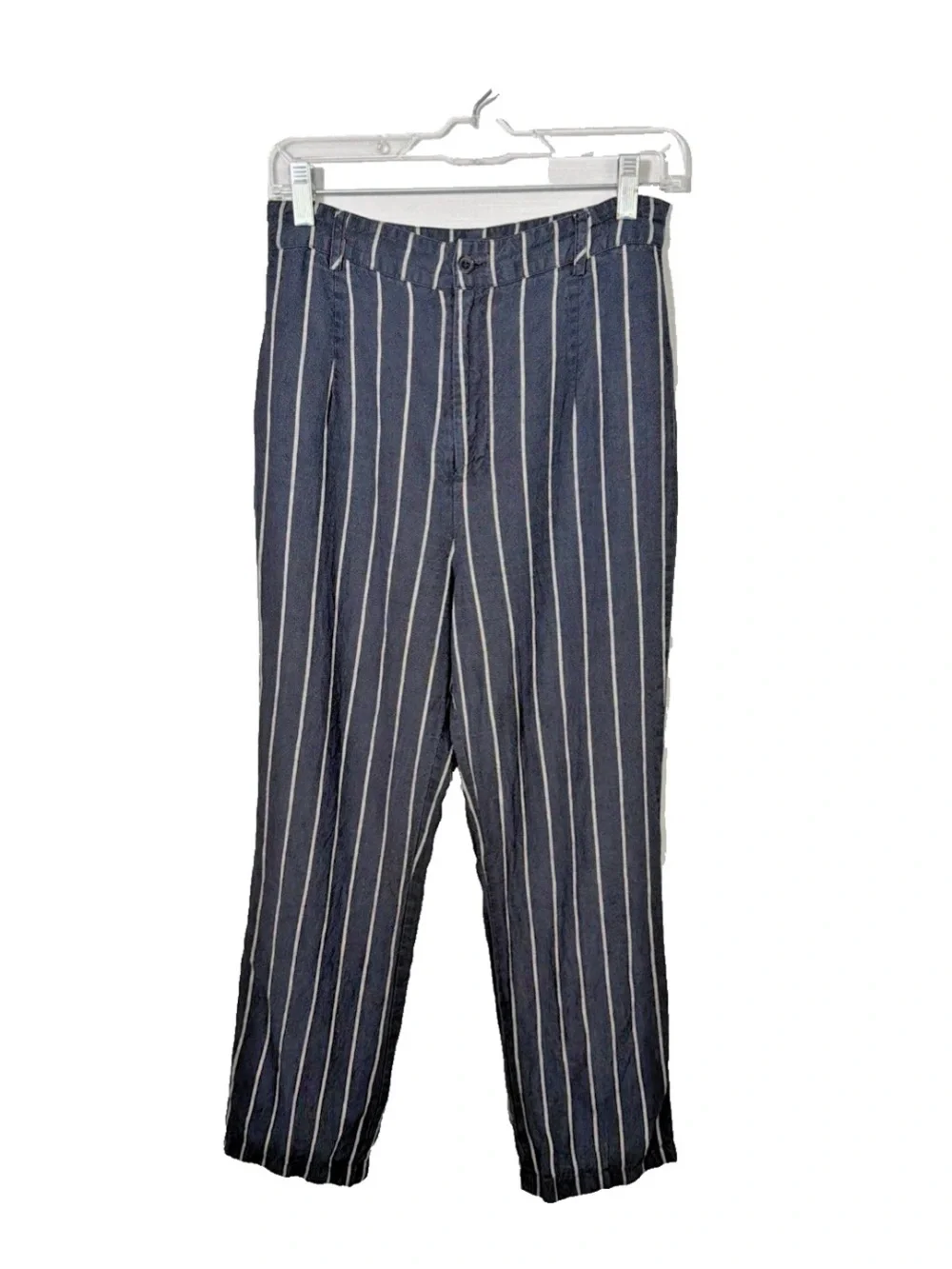 Reformation Striped Black/White Striped Linen Ankle Pants Women's Sz 4 High Rise
